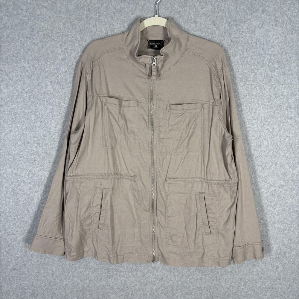 32 Degrees Cool Jacket Large Tan Utility Linen Cotton Minimalist Quiet Luxury